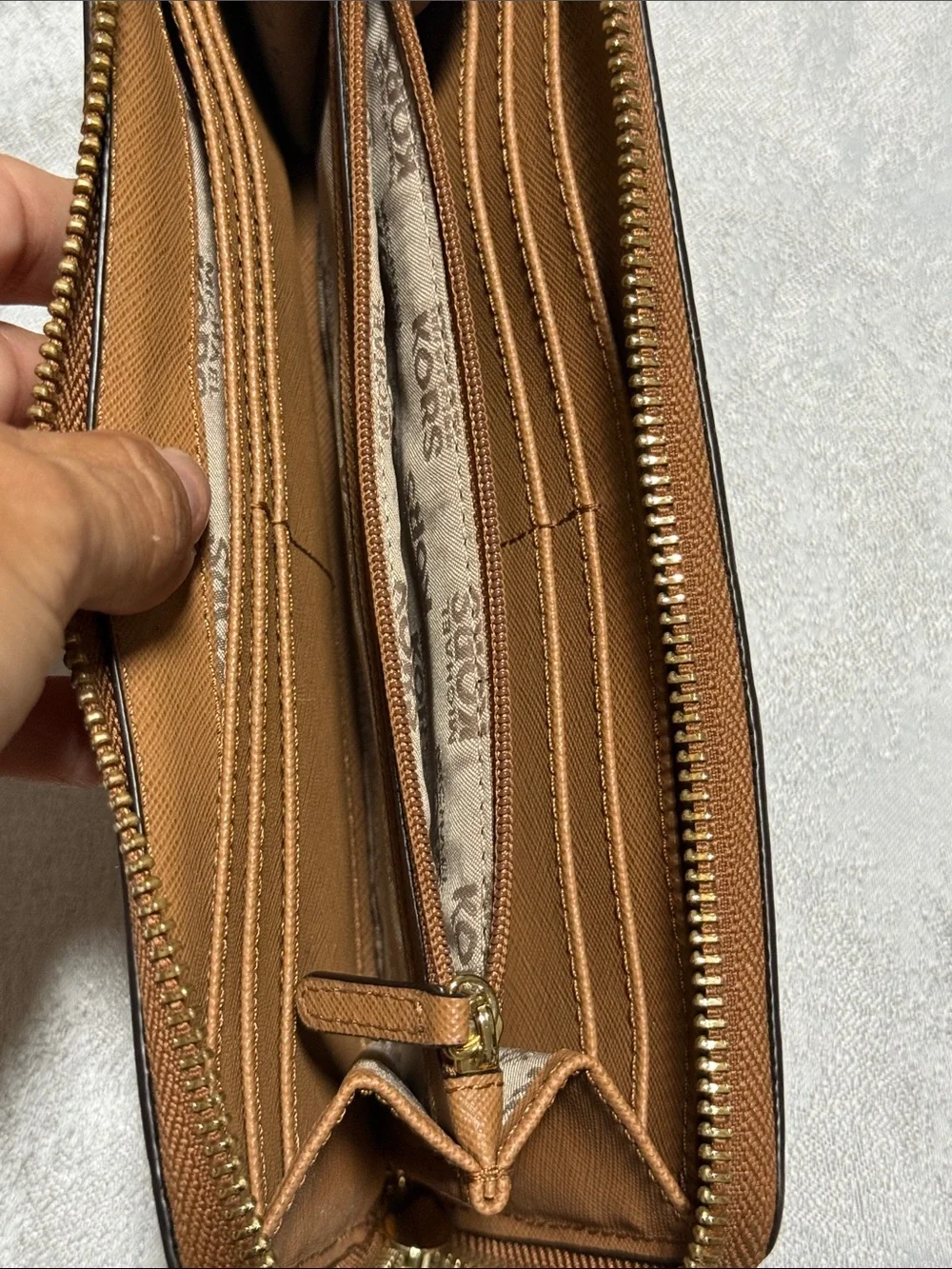 Michael Kors Cream, Brown & Tan Signature Tote with Matching Tan Wallet